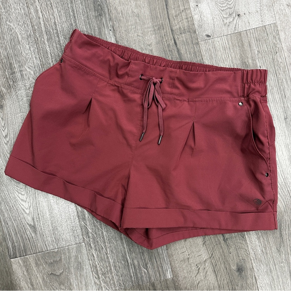MPG Women's Athletic Drawstring Shorts in Burgundy